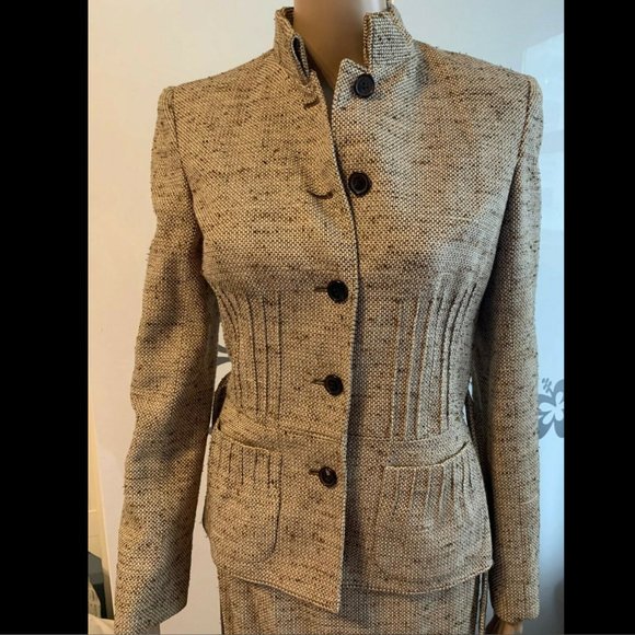 VALENTINO SUIT WOMEN'S VINTAGE BROWN CREAM BELT 6 - Picture 2 of 8